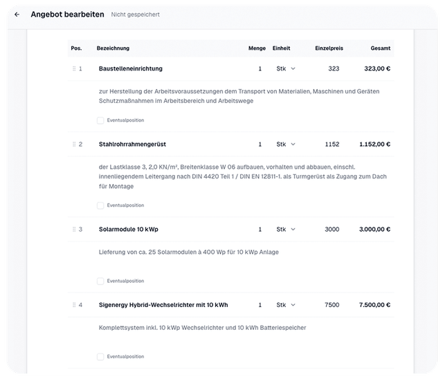 KI-Angebotserstellung Screenshot